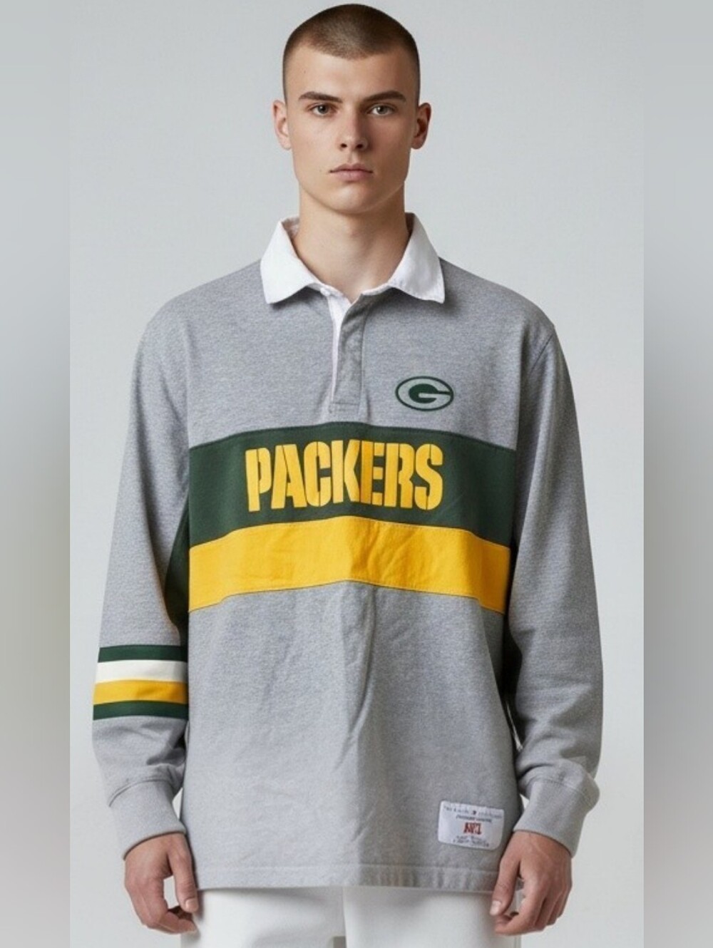 NFL-Tommy Hilfiger,Green Yellow Packers Rugby Top #LS10